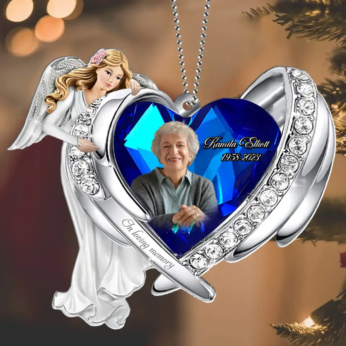 Personalized Angel Heart Memorial Acrylic Ornament - Memorial Gift Idea For Family Member - Upload Photo - In Loving Memory