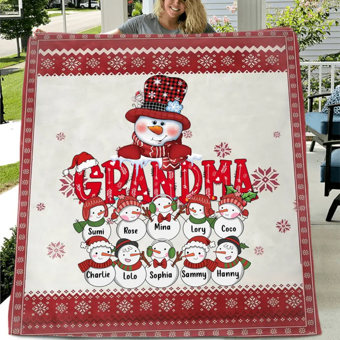 Personalized Grandma Fleece Throw Blanket/Quilt - Up to 10 Grandkids - Christmas Gift Idea for Grandma - Grandma