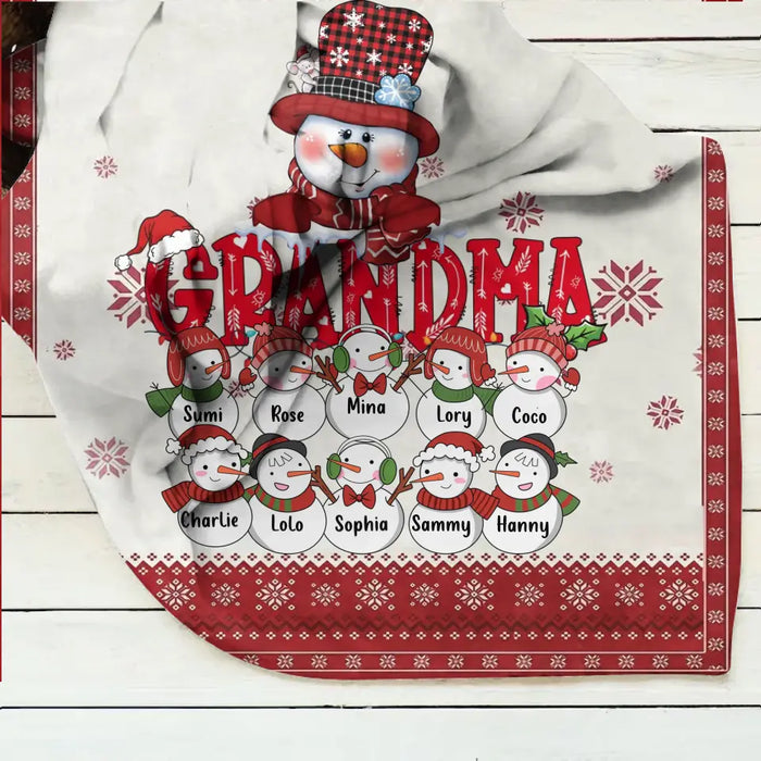 Personalized Grandma Fleece Throw Blanket/Quilt - Up to 10 Grandkids - Christmas Gift Idea for Grandma - Grandma