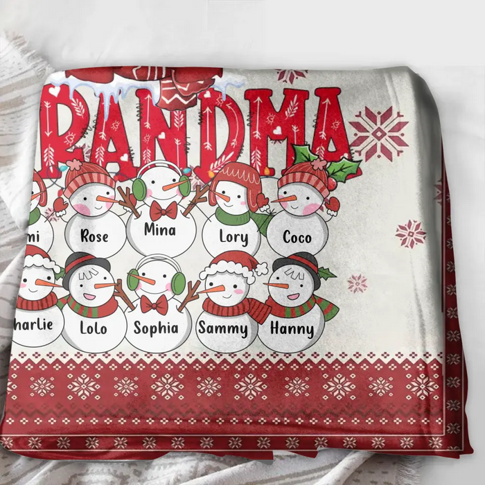 Personalized Grandma Fleece Throw Blanket/Quilt - Up to 10 Grandkids - Christmas Gift Idea for Grandma - Grandma