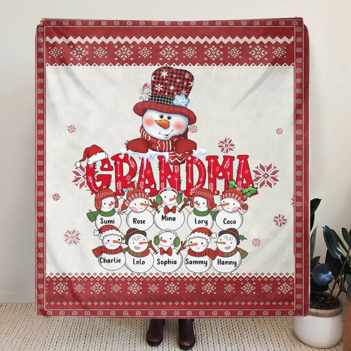 Personalized Grandma Fleece Throw Blanket/Quilt - Up to 10 Grandkids - Christmas Gift Idea for Grandma - Grandma
