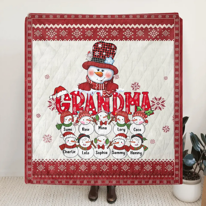 Personalized Grandma Fleece Throw Blanket/Quilt - Up to 10 Grandkids - Christmas Gift Idea for Grandma - Grandma