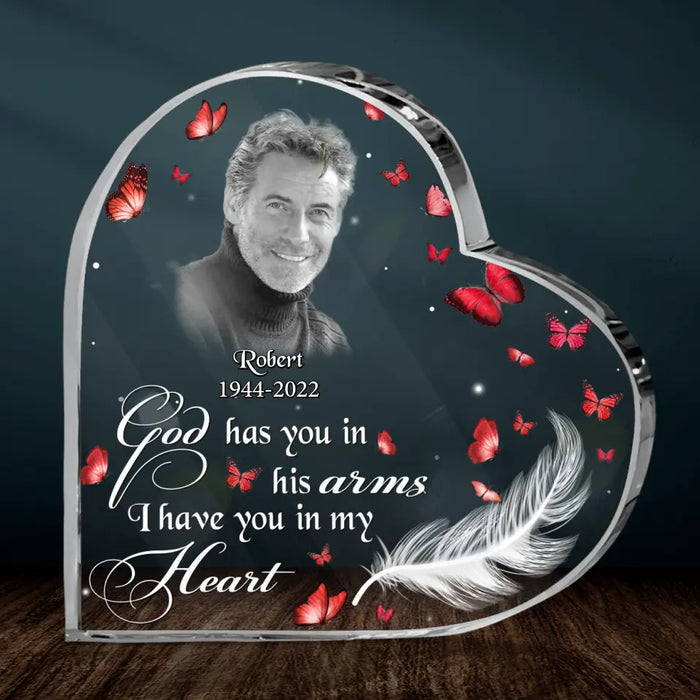Custom Memorial Acrylic Plaque - Upload Photo - Memorial Gift Idea For Family - God Has You In His Arms I Have You In My Heart