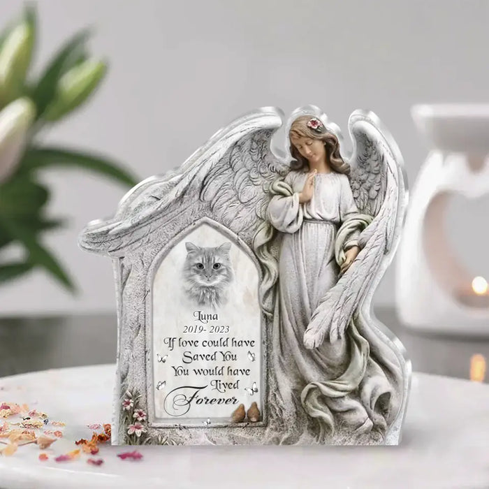 Personalized Angel Wings Acrylic Plaque - Upload Cat Photo - Memorial Gift Idea For Christmas/Pet Lover - If Love Could Have Saved You You Would Have Lived Forever