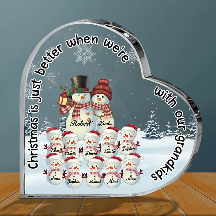Personalized Grandma & Snowman Crystal Heart - Gift Idea For Grandma/Christmas - Up to 10 Grandkids - Christmas Is Just Better When We're With Our Grandkids