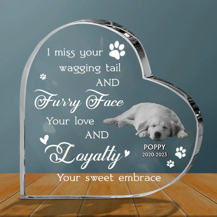 Personalized Memorial Dog Crystal Heart - Upload Photo - Memorial Gift Idea For Pet Lover - I Miss Your Wagging Tail And Furry Face