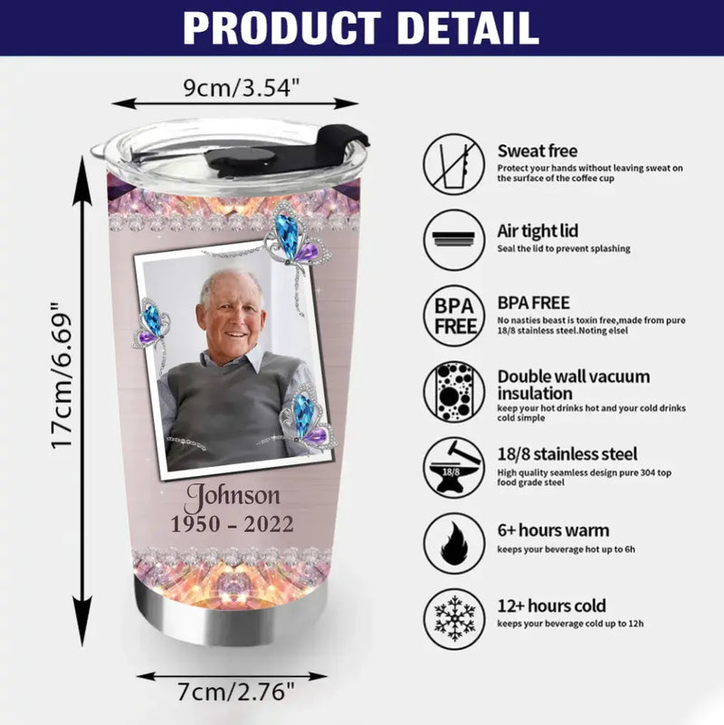 Personalized Memorial Photo Tumbler - Memorial Gift Idea For Family - No Longer By My Side But Forever In My Heart