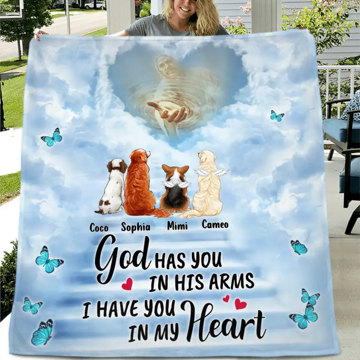 Personalized Memorial Pet Fleece Throw Blanket & Quilt - Memorial Gift Idea For Pet Lovers - God Has You In His Arms I Have You In My Heart