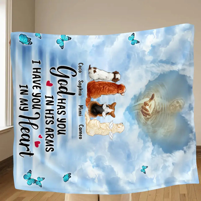 Personalized Memorial Pet Fleece Throw Blanket & Quilt - Memorial Gift Idea For Pet Lovers - God Has You In His Arms I Have You In My Heart