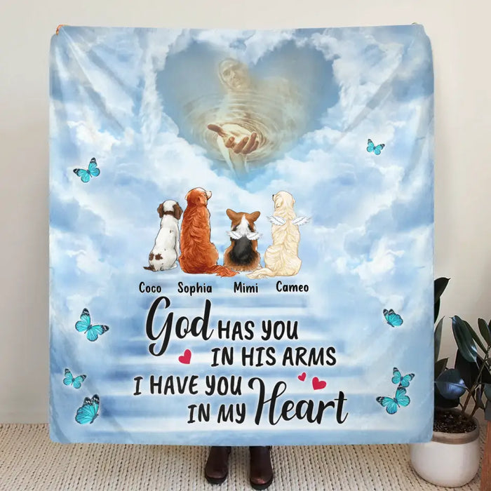 Personalized Memorial Pet Fleece Throw Blanket & Quilt - Memorial Gift Idea For Pet Lovers - God Has You In His Arms I Have You In My Heart