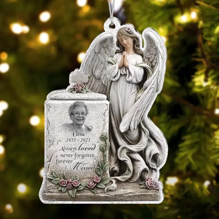 Personalized Praying Angel Memorial Acrylic Ornament - Upload Photo - Christmas Memorial Gift Idea For Family Member - Always Loved Never Forgotten Forever Missed