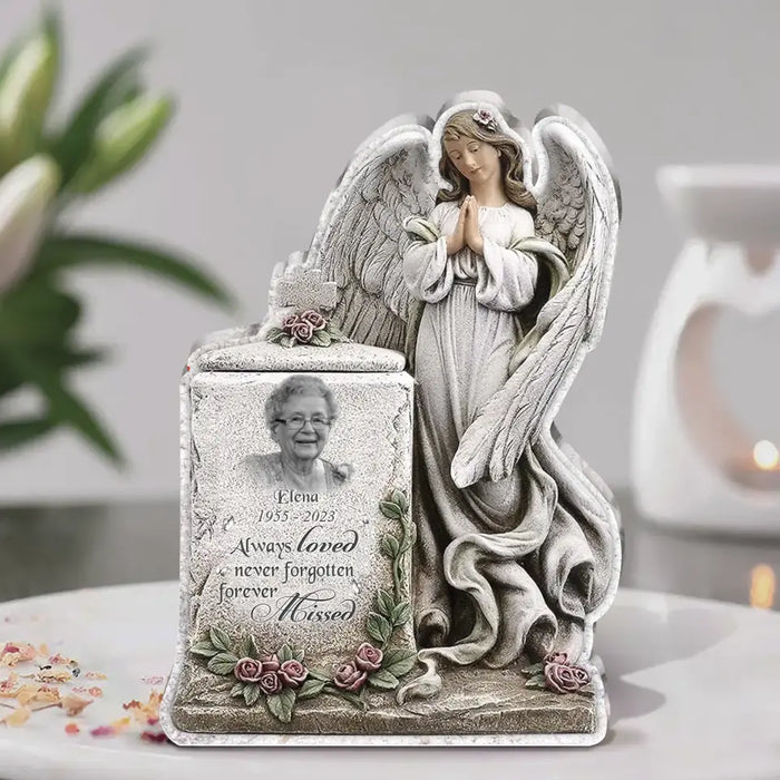 Personalized Praying Angel Memorial Acrylic Plaque - Upload Photo - Christmas Memorial Gift Idea For Family Member - Always Loved Never Forgotten Forever Missed