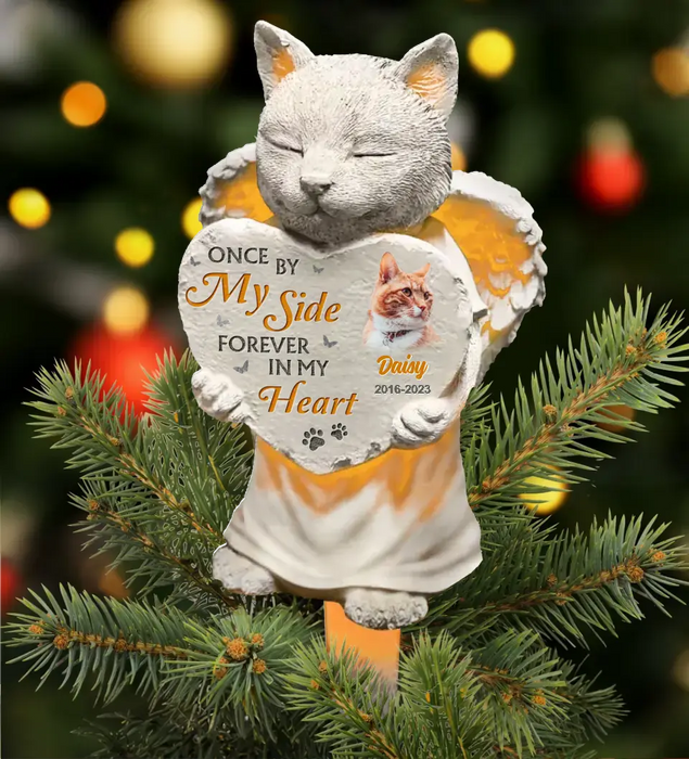 Personalized Memorial Cat Tree Topper - Upload Photo - Christmas Memorial Gift Idea for Cat Owners - Once By My Side Forever In My Heart