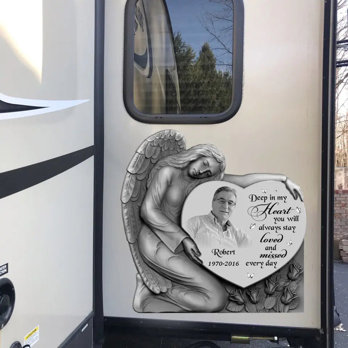 Personalized Memorial Photo 3D Square Decal - Memorial Gift Idea for Family - Deep In My Heart You Will Always Stay Loved And Missed Every Day