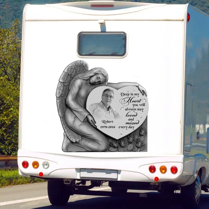Personalized Memorial Photo 3D Square Decal - Memorial Gift Idea for Family - Deep In My Heart You Will Always Stay Loved And Missed Every Day