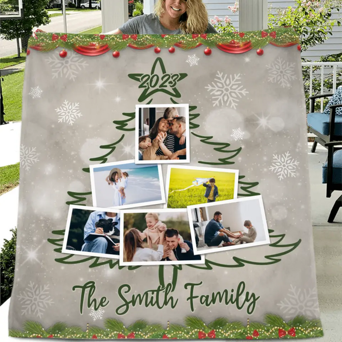 Personalized Christmas Family Quilt/Fleece Throw Blanket - Upload Photos - Christmas Gift Idea For Family