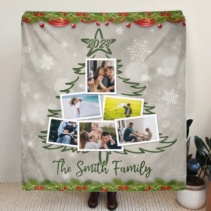 Personalized Christmas Family Quilt/Fleece Throw Blanket - Upload Photos - Christmas Gift Idea For Family