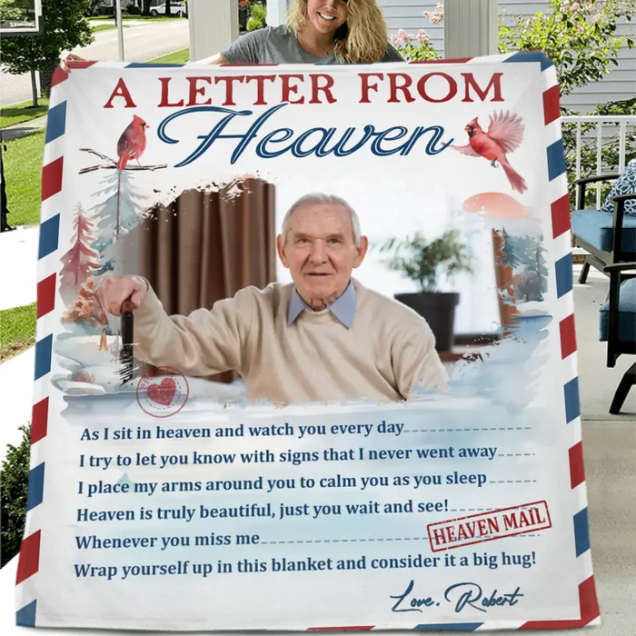 Personalized Memorial Photo Quilt/Fleece Throw Blanket - Memorial Gift Idea - Upload Photo - A Letter From Heaven