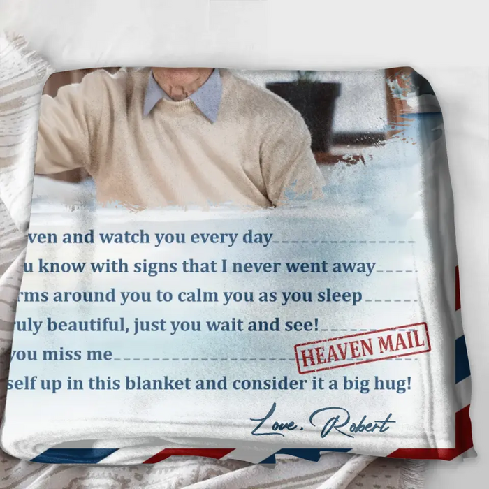 Personalized Memorial Photo Quilt/Fleece Throw Blanket - Memorial Gift Idea - Upload Photo - A Letter From Heaven