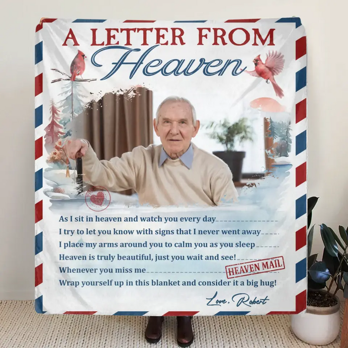 Personalized Memorial Photo Quilt/Fleece Throw Blanket - Memorial Gift Idea - Upload Photo - A Letter From Heaven
