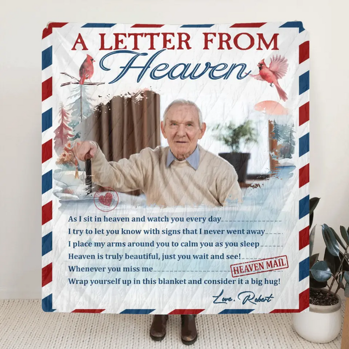 Personalized Memorial Photo Quilt/Fleece Throw Blanket - Memorial Gift Idea - Upload Photo - A Letter From Heaven
