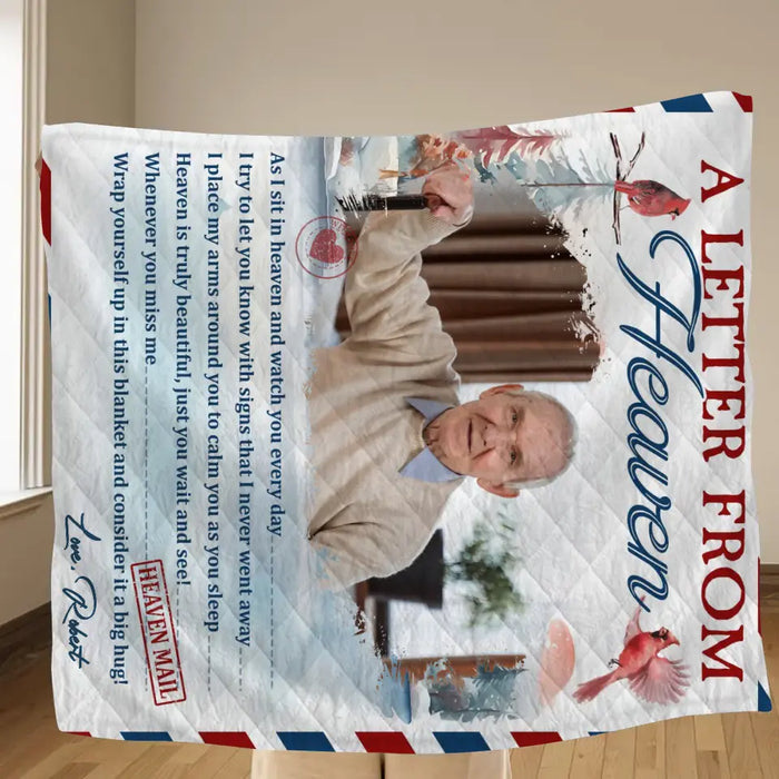 Personalized Memorial Photo Quilt/Fleece Throw Blanket - Memorial Gift Idea - Upload Photo - A Letter From Heaven