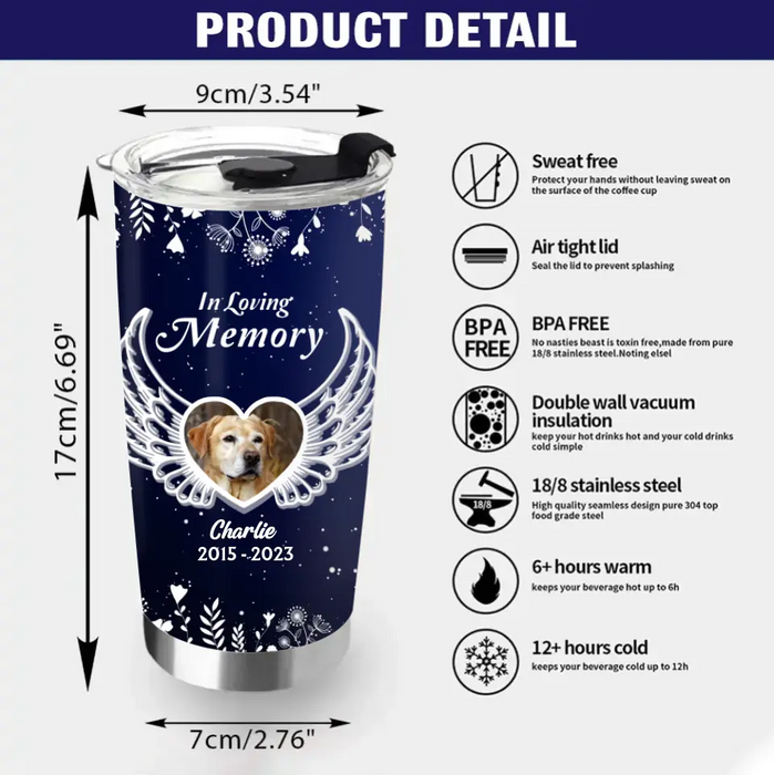 Personalized Pet Memorial Tumbler - Upload Photo - Remembrance Gift for Pet Loss - My Hardest Goodbye