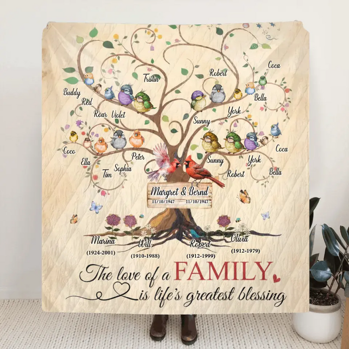 Personalized Memorial Family Quilt/Fleece Throw Blanket - Memorial Gift Idea - Family Of 4 Generations - The Love Of A Family Is Life's Greatest Blessing