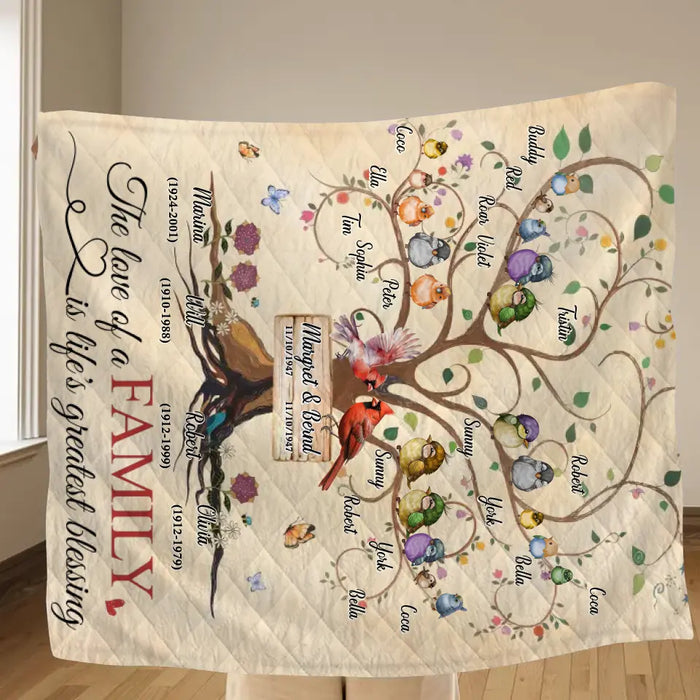 Personalized Memorial Family Quilt/Fleece Throw Blanket - Memorial Gift Idea - Family Of 4 Generations - The Love Of A Family Is Life's Greatest Blessing