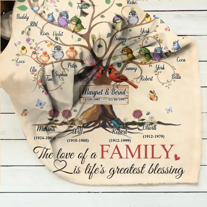 Personalized Memorial Family Quilt/Fleece Throw Blanket - Memorial Gift Idea - Family Of 4 Generations - The Love Of A Family Is Life's Greatest Blessing