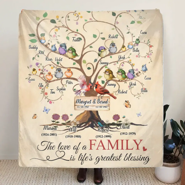 Personalized Memorial Family Quilt/Fleece Throw Blanket - Memorial Gift Idea - Family Of 4 Generations - The Love Of A Family Is Life's Greatest Blessing