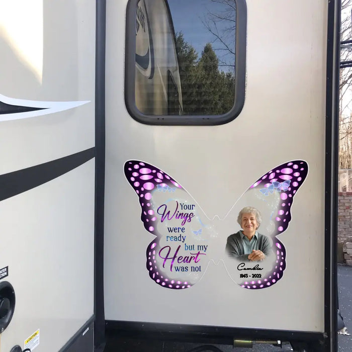 Personalized Memorial Butterfly Photo 3D Square Decal - Memorial Gift Idea for Family Member - Your Wings Were Ready But My Heart Was Not