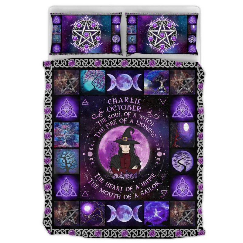 Personalized Male Witch Quilt Bed Sets - Halloween Gift For Witch Enthusiast - October The Soul of A Witch The Fire Of A Lioness