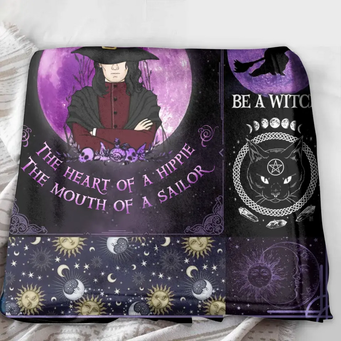 Personalized Witch Male Fleece Throw Blanket & Quilt - Halloween Gift Idea For Witch Lovers - October The Soul of A Witch The Fire Of A Lioness