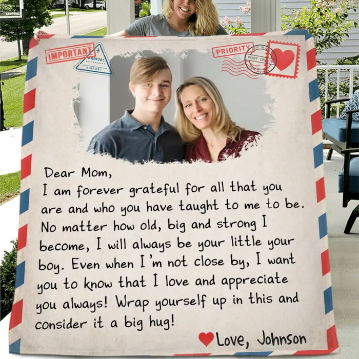Personalized Mom & Son Photo Quilt/Fleece Throw Blanket - Gift Idea For Mom - Upload Photo - I Am Forever Grateful