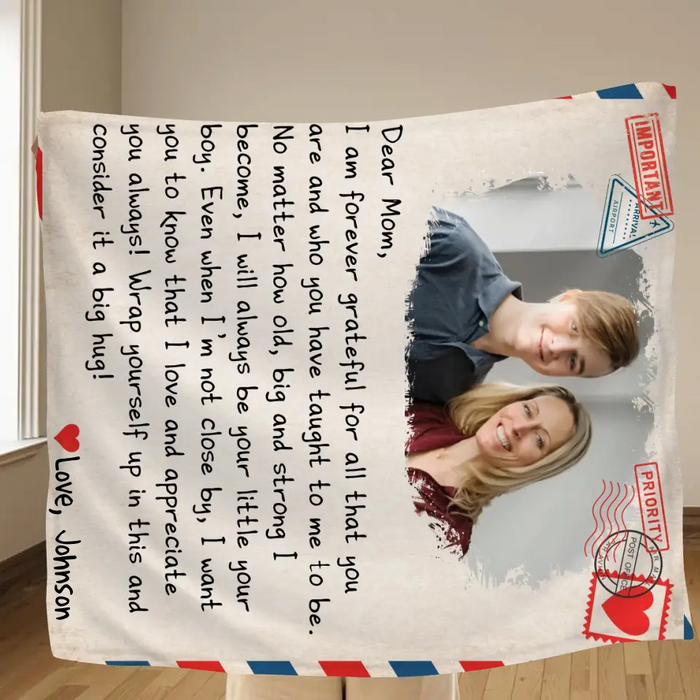 Personalized Mom & Son Photo Quilt/Fleece Throw Blanket - Gift Idea For Mom - Upload Photo - I Am Forever Grateful