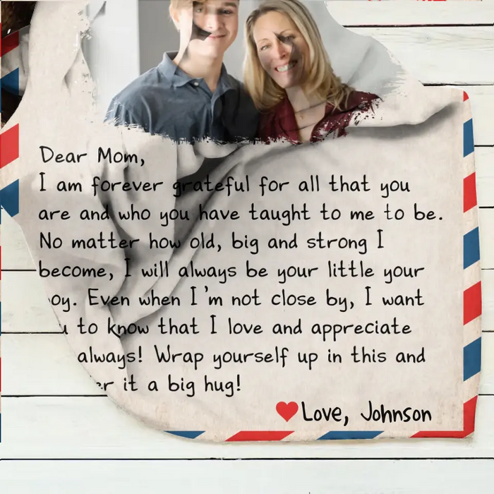 Personalized Mom & Son Photo Quilt/Fleece Throw Blanket - Gift Idea For Mom - Upload Photo - I Am Forever Grateful