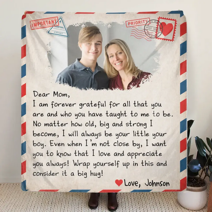 Personalized Mom & Son Photo Quilt/Fleece Throw Blanket - Gift Idea For Mom - Upload Photo - I Am Forever Grateful