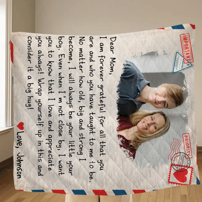 Personalized Mom & Son Photo Quilt/Fleece Throw Blanket - Gift Idea For Mom - Upload Photo - I Am Forever Grateful
