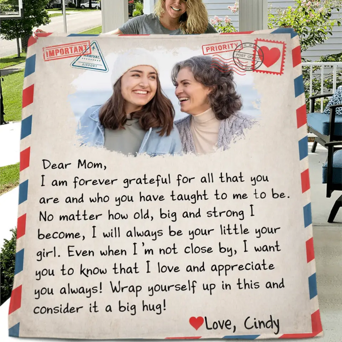 Personalized Mom & Daughter Photo Quilt/Fleece Throw Blanket - Gift Idea For Mom - Upload Photo - I Am Forever Grateful