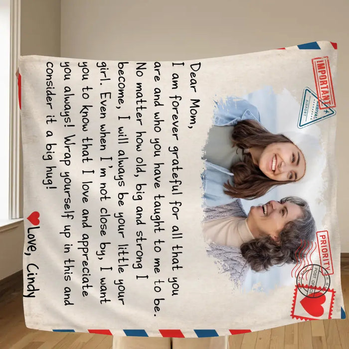 Personalized Mom & Daughter Photo Quilt/Fleece Throw Blanket - Gift Idea For Mom - Upload Photo - I Am Forever Grateful