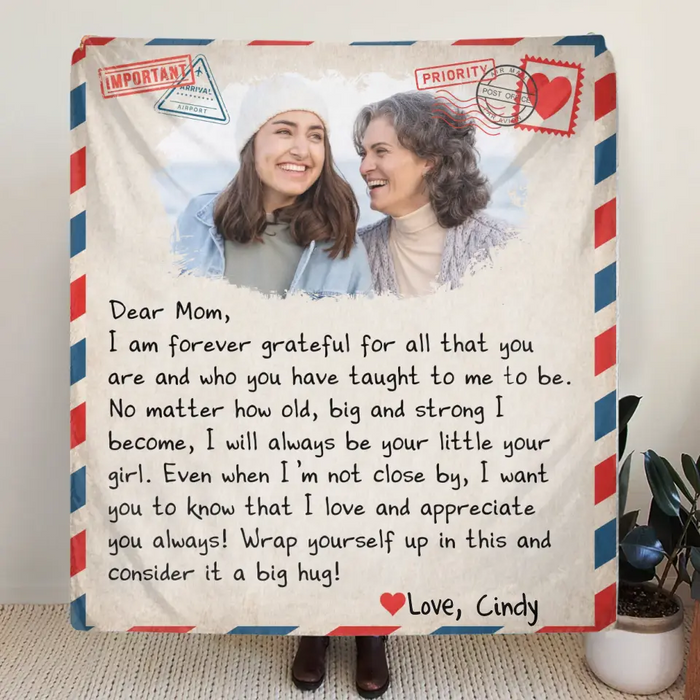 Personalized Mom & Daughter Photo Quilt/Fleece Throw Blanket - Gift Idea For Mom - Upload Photo - I Am Forever Grateful