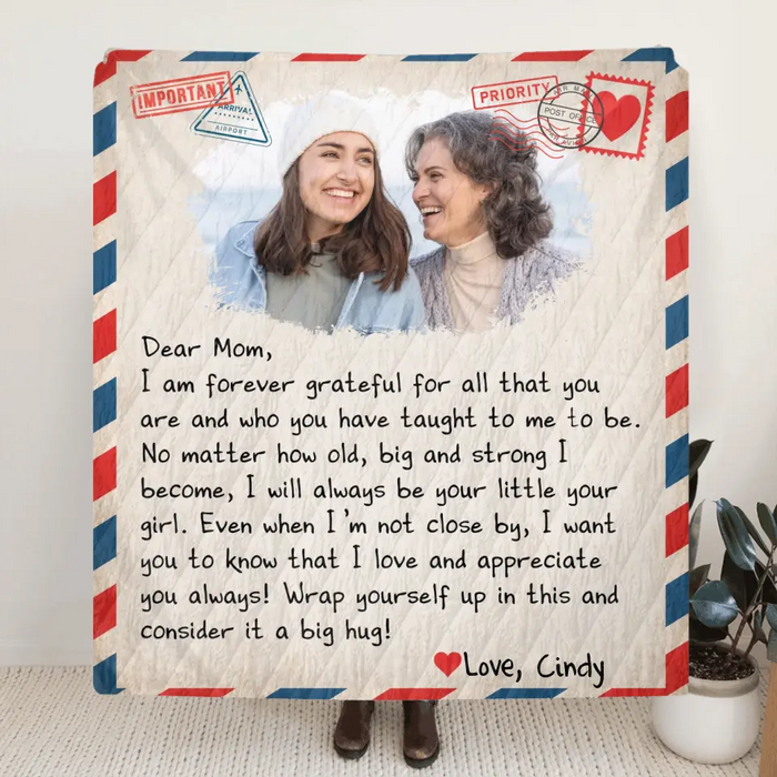 Personalized Mom & Daughter Photo Quilt/Fleece Throw Blanket - Gift Idea For Mom - Upload Photo - I Am Forever Grateful