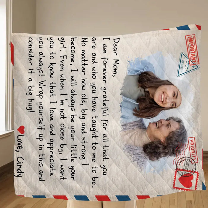 Personalized Mom & Daughter Photo Quilt/Fleece Throw Blanket - Gift Idea For Mom - Upload Photo - I Am Forever Grateful