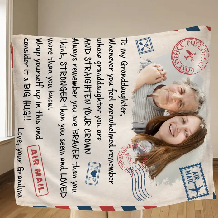 Personalized To My Granddaughter Quilt/Fleece Throw Blanket - Upload Photo - Wrap Yourself Up In This And Consider It A Big Hug