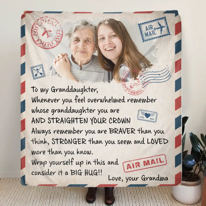 Personalized To My Granddaughter Quilt/Fleece Throw Blanket - Upload Photo - Wrap Yourself Up In This And Consider It A Big Hug