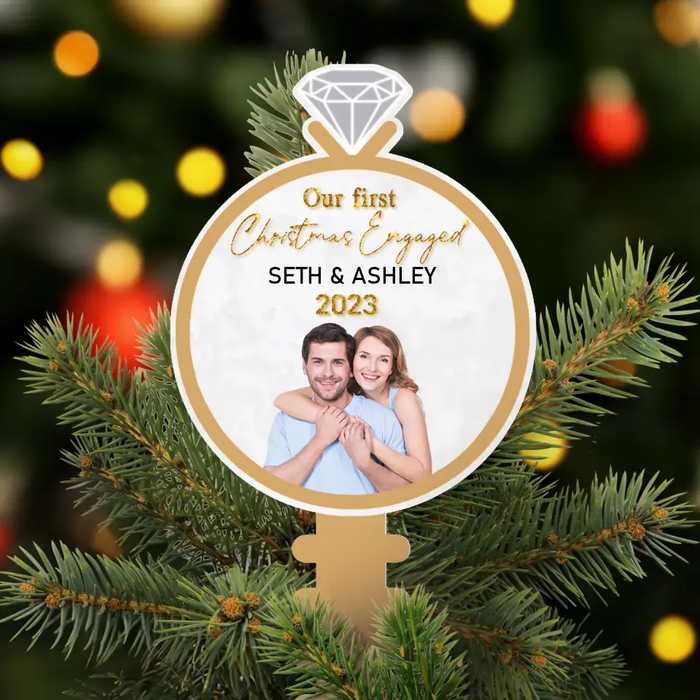 Personalized Engagement Tree Topper - Upload Photo - Christmas 2023 Gift For Couple - Our First Christmas Engaged