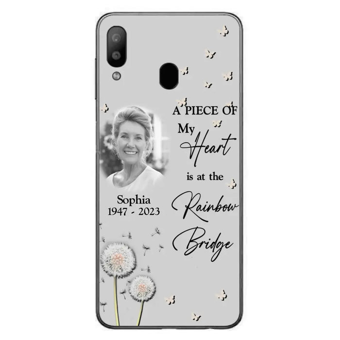 Custom Personalized Memorial Phone Case - Upload Photo - Memorial Gift Idea For Family Member - A Piece Of My Heart Is At The Rainbow Bridge - Case For iPhone/Samsung