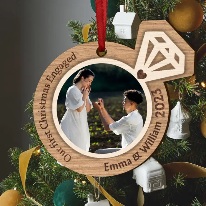 Personalized Couple Photo Wooden Ornament - Christmas Gift Idea for Couple - Our First Christmas Engaged/Married