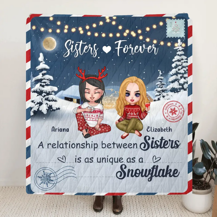 Personalized Sisters Quilt/Fleece Throw Blanket - Gift Idea For Friends/Christmas - Up to 5 Girls - Sisters Forever